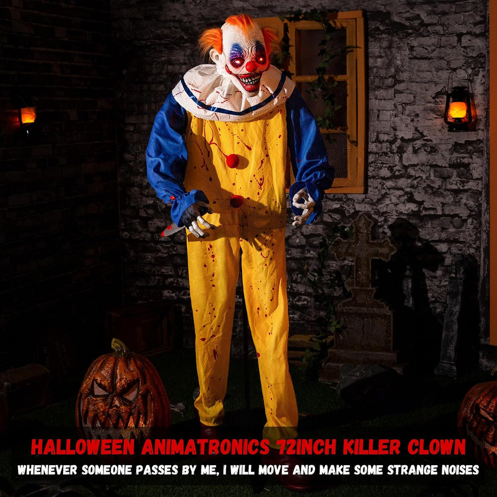 Halloween Animatronic 6ft Killer Clown Decorations, 72inch Animated Clown wit...