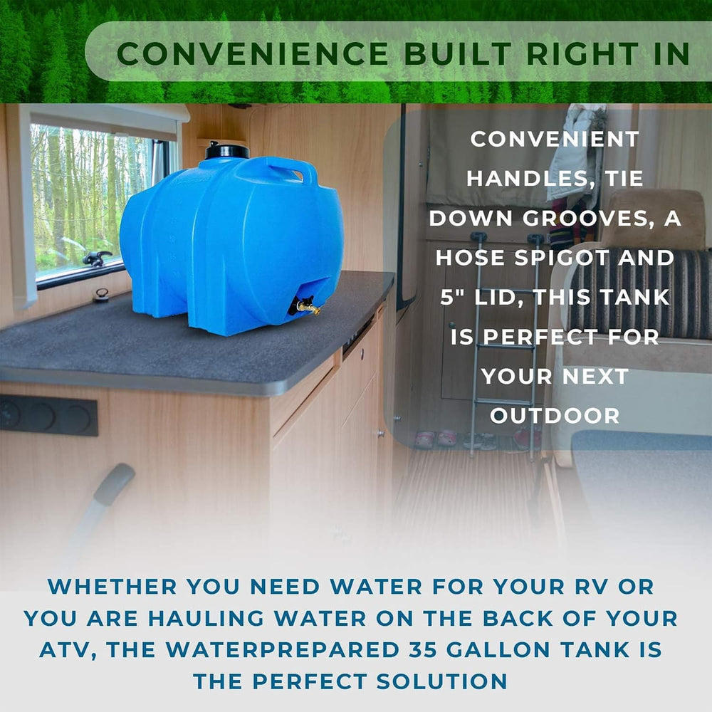 WaterPrepared 35 Gallon Portable Utility Water Tank, Blue
