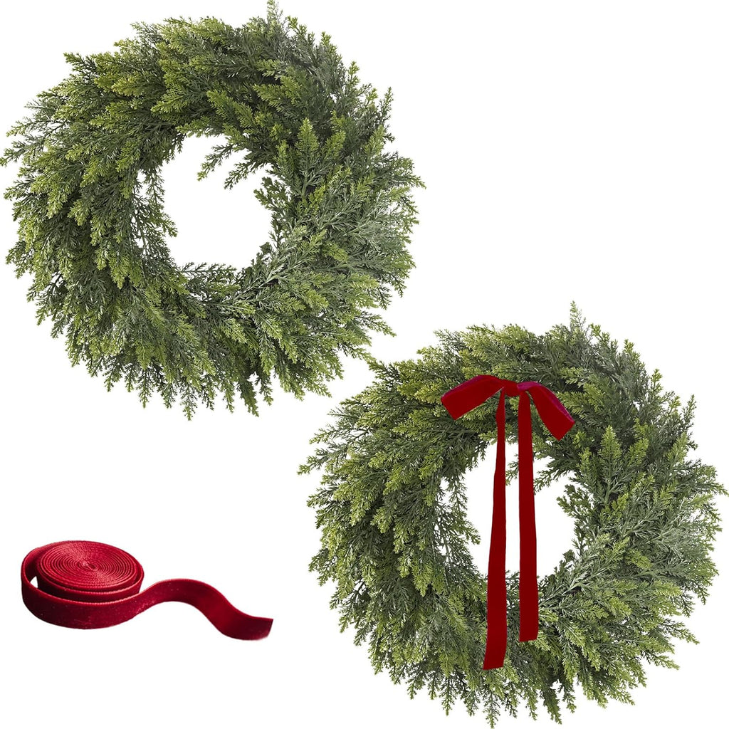 2Pcs 24" Christmas Cedar Wreaths for Front Door