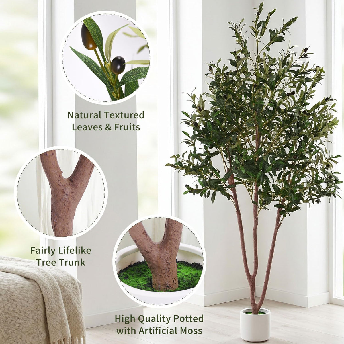 6FT Olive Tree Artificial Indoor Plant,Fake Olive Tree,Lifelike Moss Potted