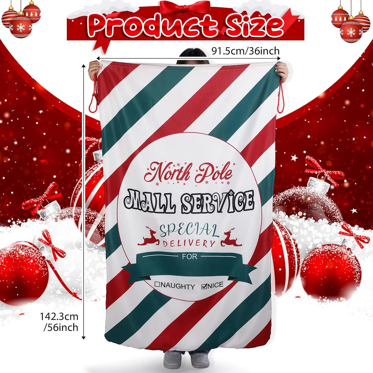 Treela 56 x 36 Inch Jumbo Christmas Santa Gift Bag with Drawstring, Stripes