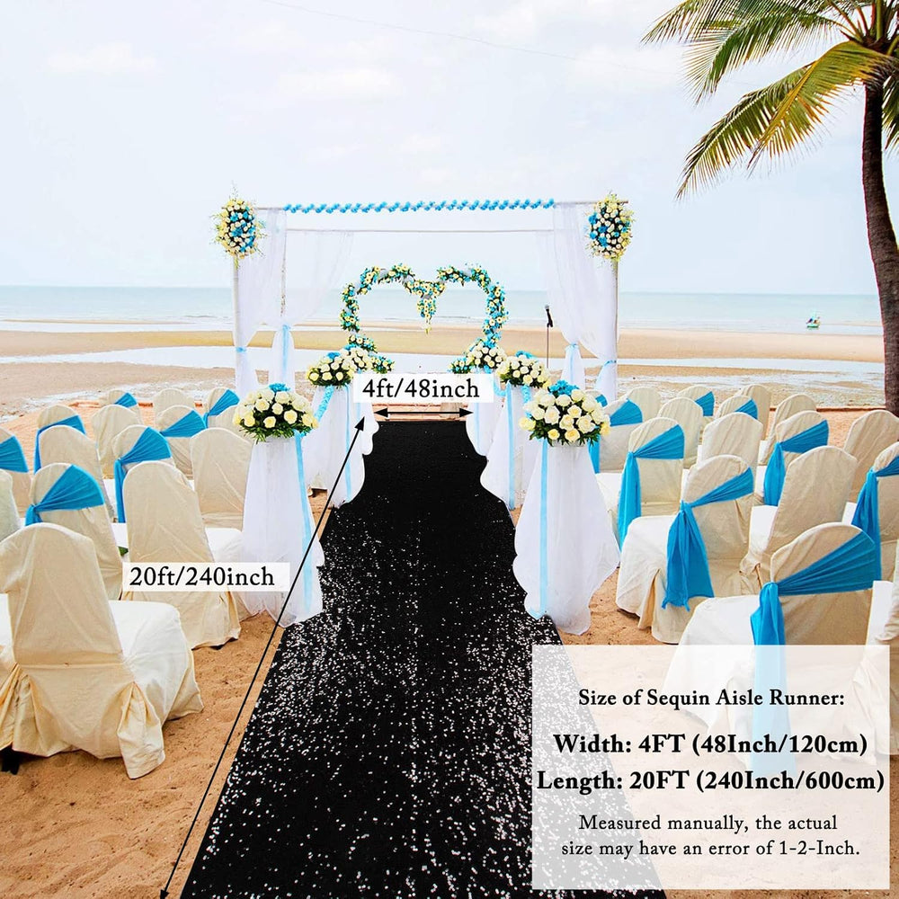 ShinyBeauty Sparkling Sequin Aisle Runner 4FTx20FT - Black Glitter Wedding Ca...