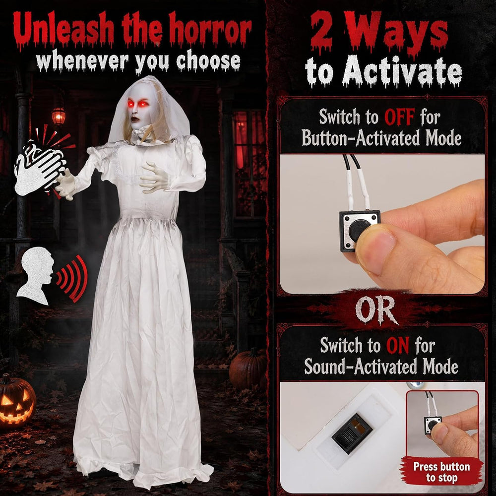Tangkula 5.7 FT Animated Halloween Ghost Bride Decoration with Swapped Face