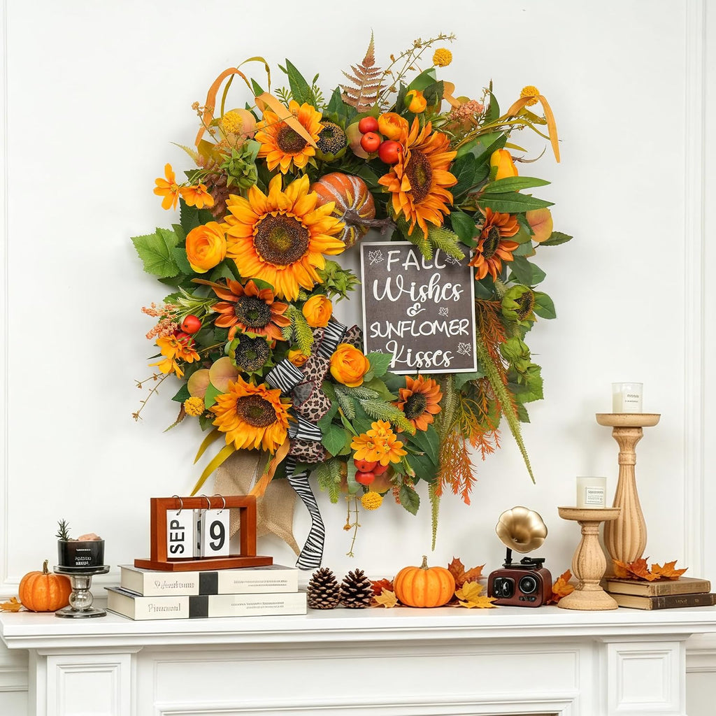 fall wreaths for front door 24 inch, autumn, side view