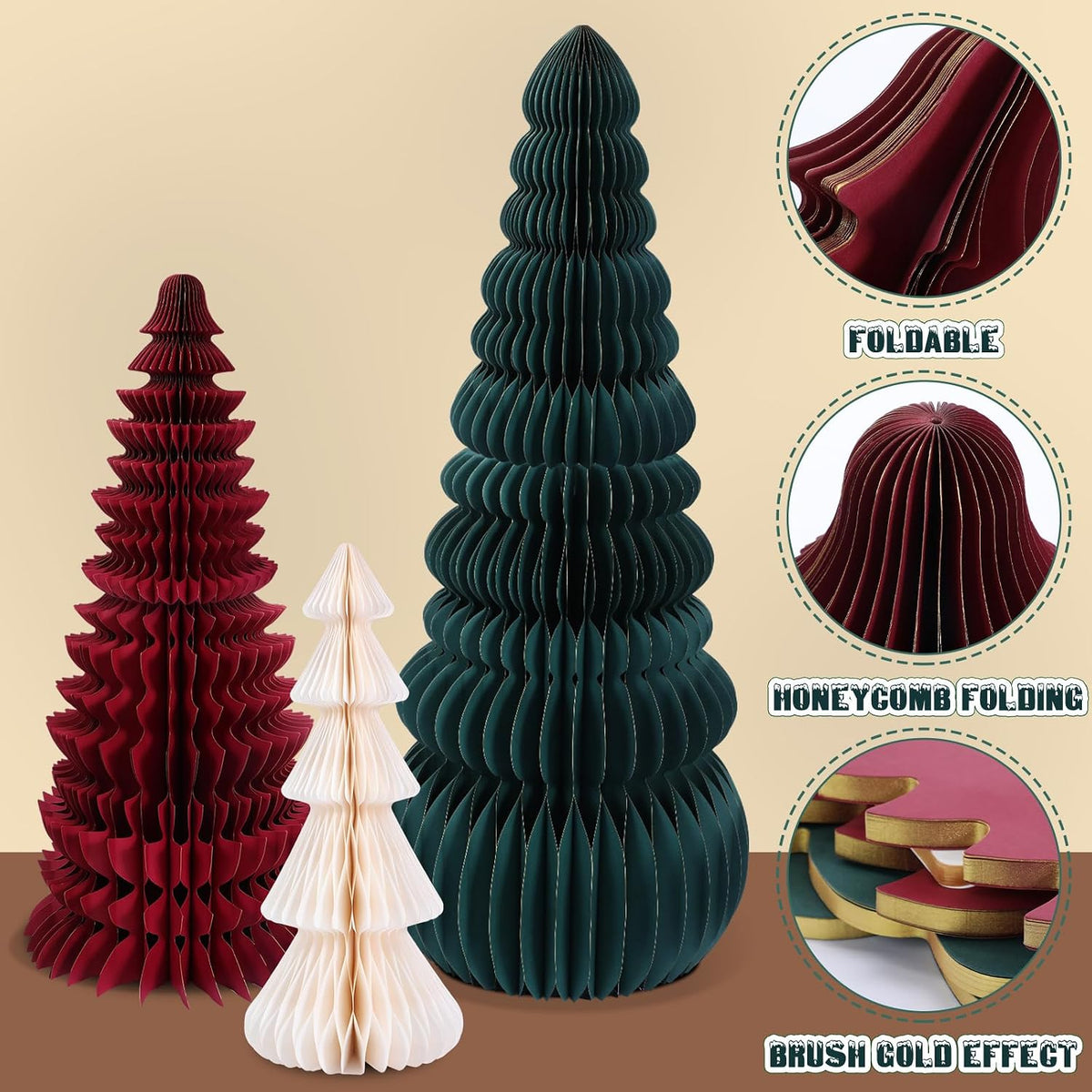 large honeycomb christmas tree,classic,green, red, white, close-up detail
