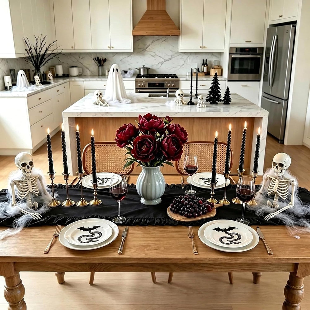Black Ruffled Table Runner 118 inch Scalloped Table Runners,3pcs