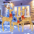 HOYECHI 5 FT Oversized Christmas Decorations Outdoor Lighted Reindeer – 3-Piece 2D Deer Family Set with 160 Warm White LED Lights for Yard, Lawn, Garden & Porch Holiday Display - Gold