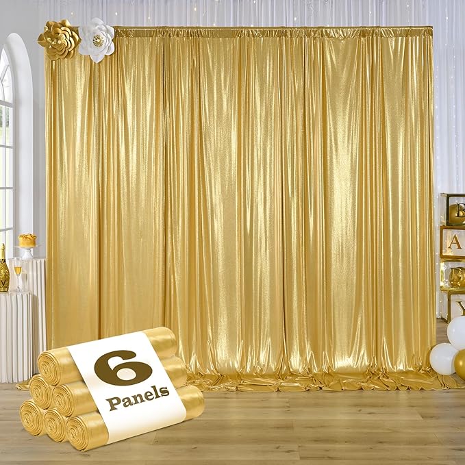 30ft x 10ft Gold Sequin Backdrop Curtain for Parties, Wrinkle Free Thick Glitter Photo Backdrop Drapes 6 Panels 5x10FT Back Drop Cloth Shiny Fabric for Wedding Birthday Photography Background
