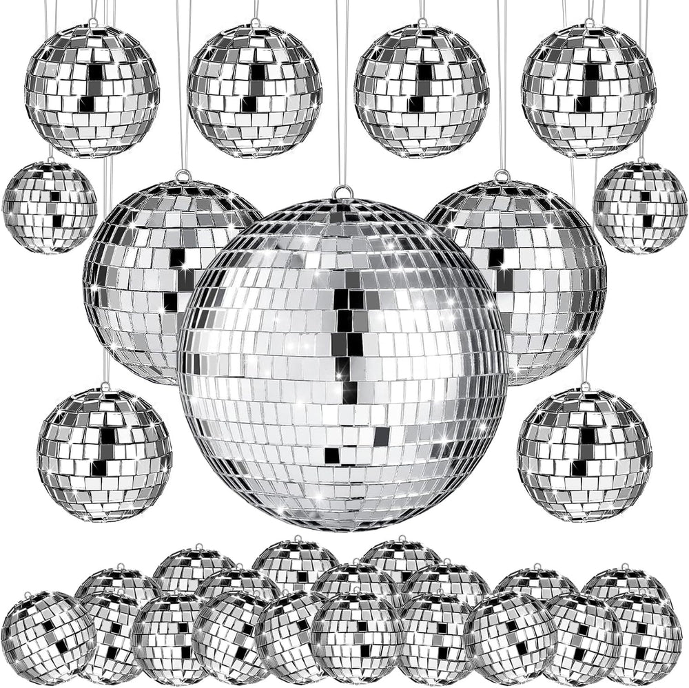 54 Pcs Disco Ball Hanging Decor - Mini Silver Mirror Ball Cake Topper for 74s...