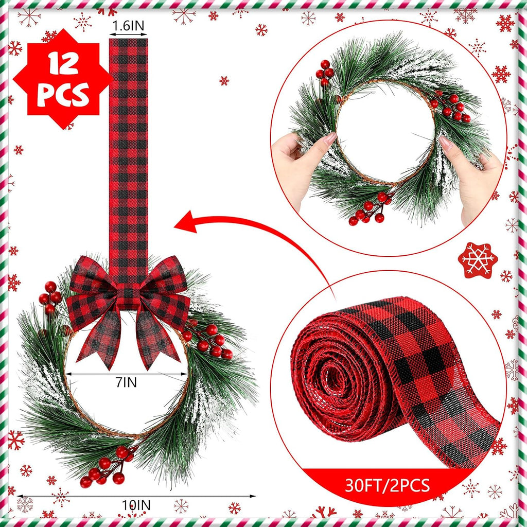 crowye 12 pcs small mini christmas cabinets wreaths shown in use