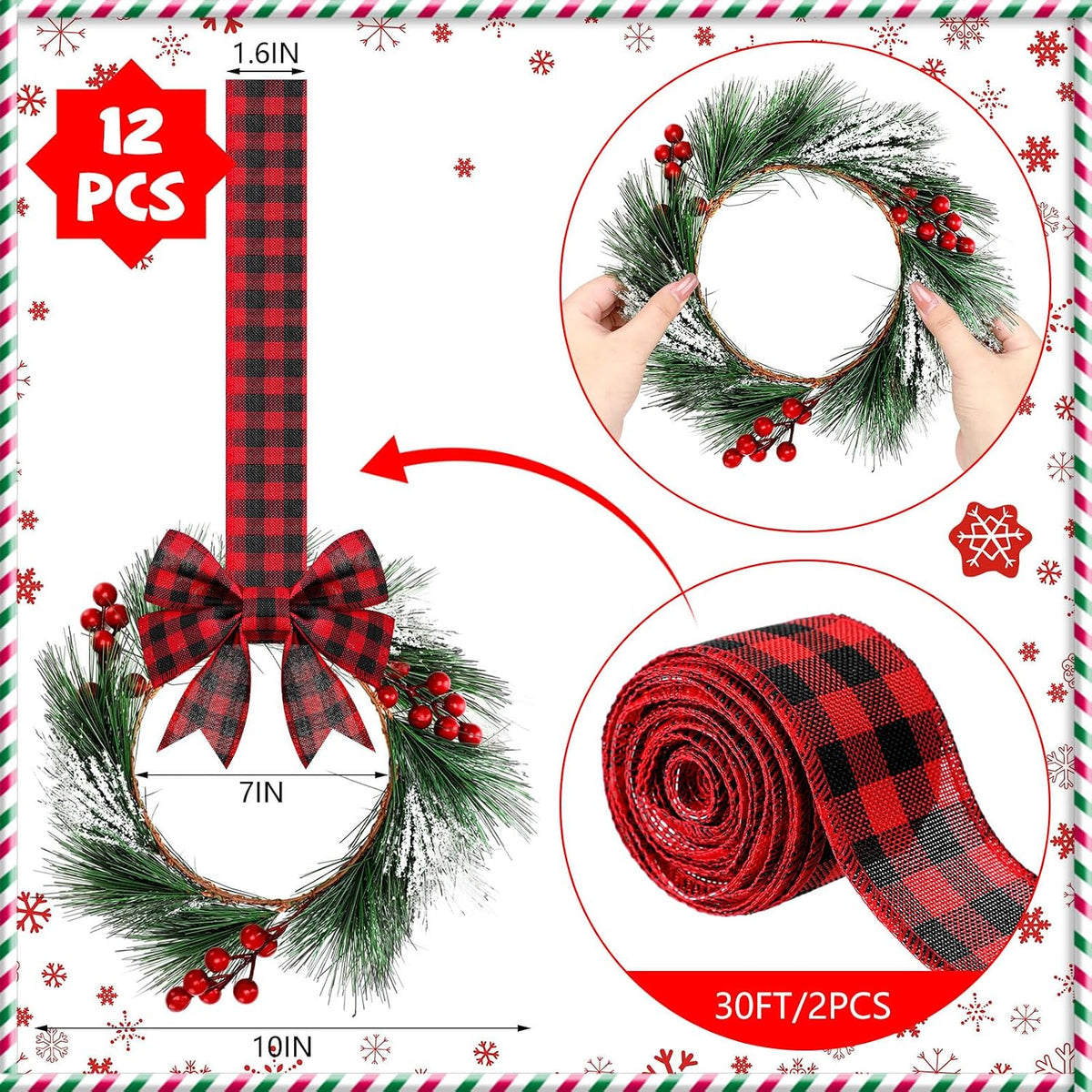 crowye 12 pcs small mini christmas cabinets wreaths shown in use