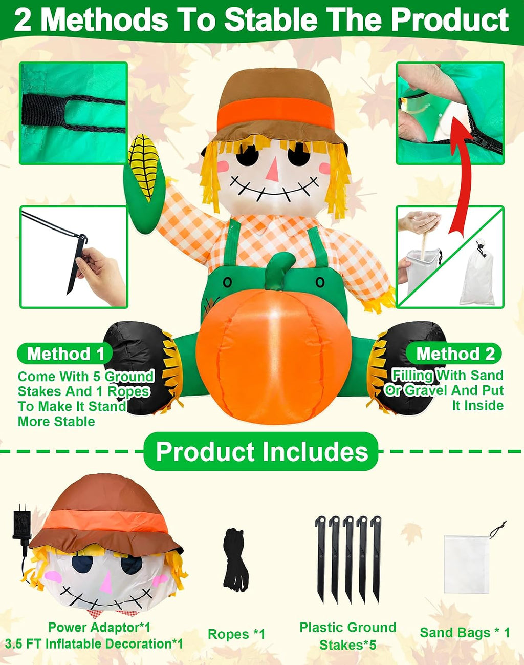 3.5ft fall thanksgiving inflatables outdoor decorations with built-in, close-up detail