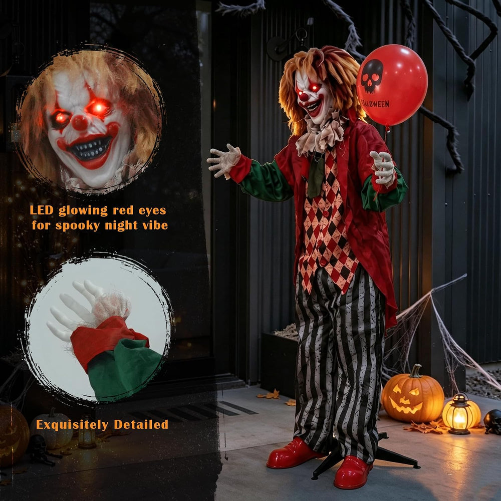 Hourleey 5.3FT Halloween Animatronics Clown Decorations, Sound Activated Stan...
