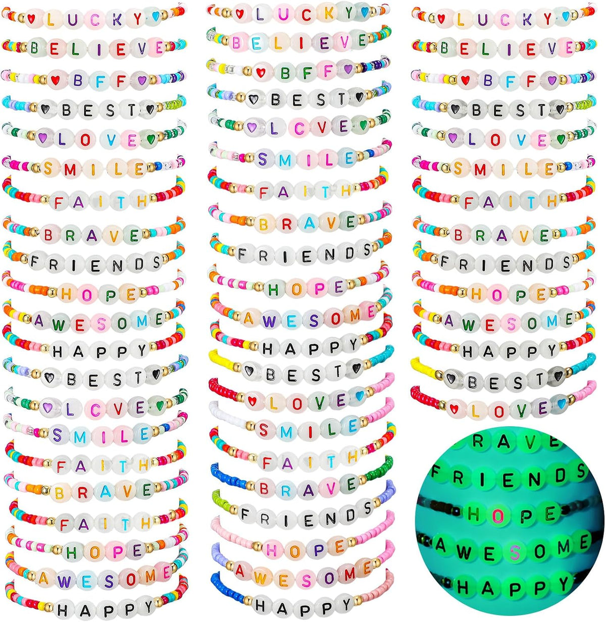 Ecation 96Pcs Beaded Friendship Bracelets Bulk Glow in The Dark Party Favor