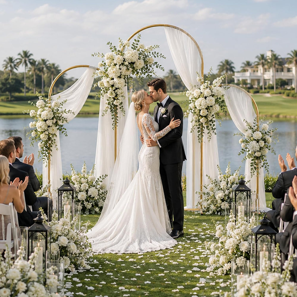 Metal Arch Backdrop Stand 3 Set (6FT+5FT+4FT), Gold Wedding Arch Frame