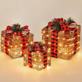LAWOHO A Set of Three-Piece Christmas Lighting Gift Boxes 12.2in,Battery&USB Operated LED Light Imitation Rustic Rattan Gift Boxes with Bow Christmas Holiday Party Farmhouse Xmas Decorations,3 Sizes