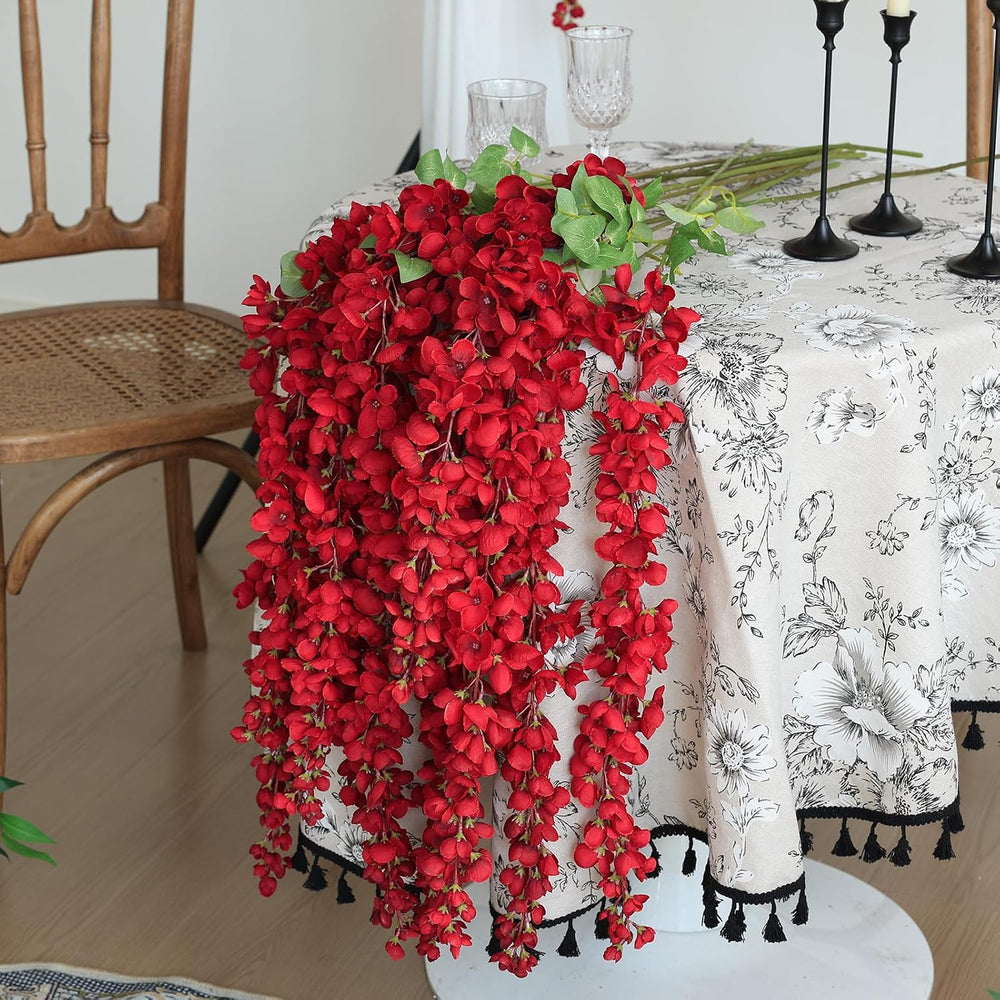 mizii 6Pcs Red Wisteria Hanging Flowers 48" Silk Wisteria Artificial Flo...