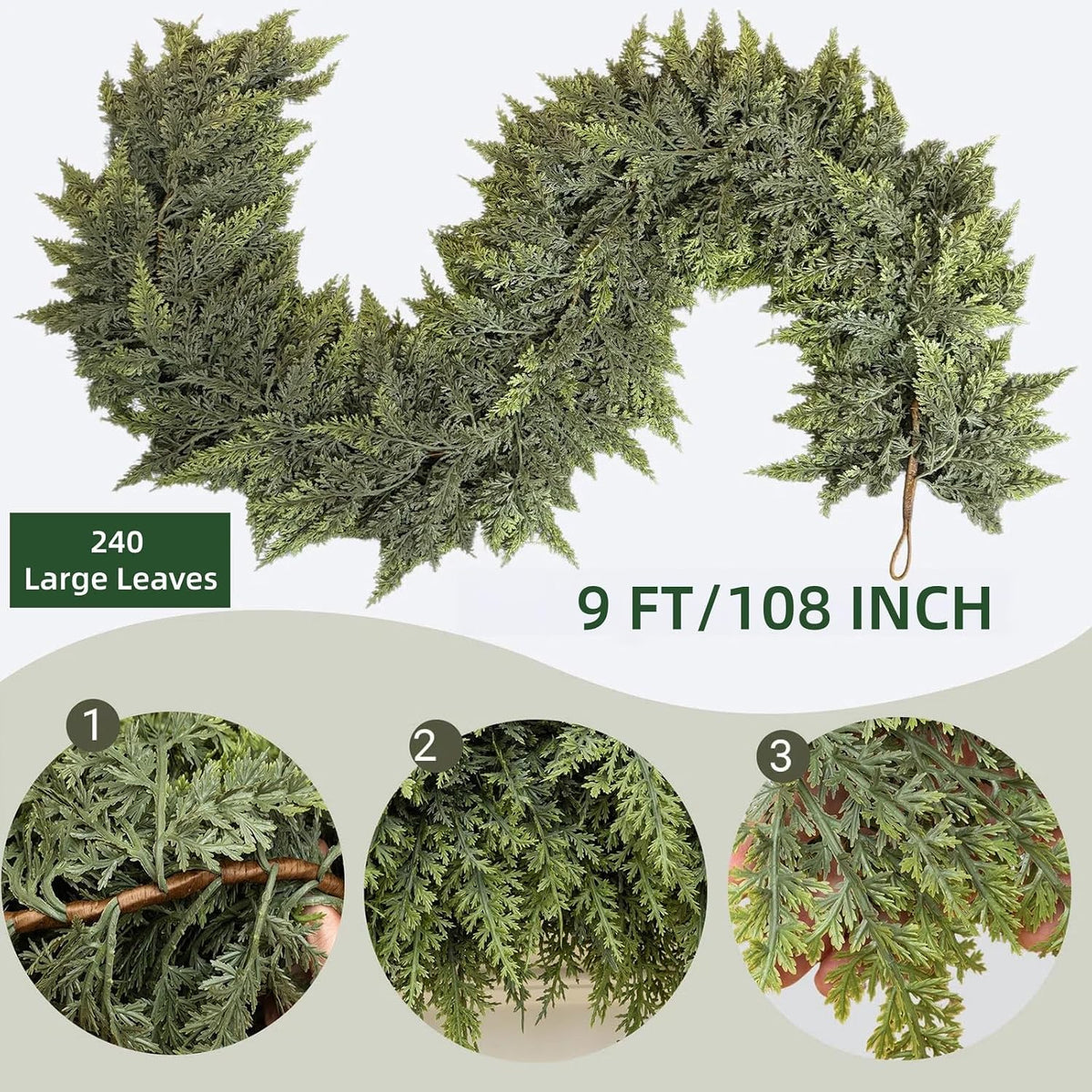 Tasruwat Deluxe 9 FT Artificial Christmas Cedar Garland 240 Larger Tips