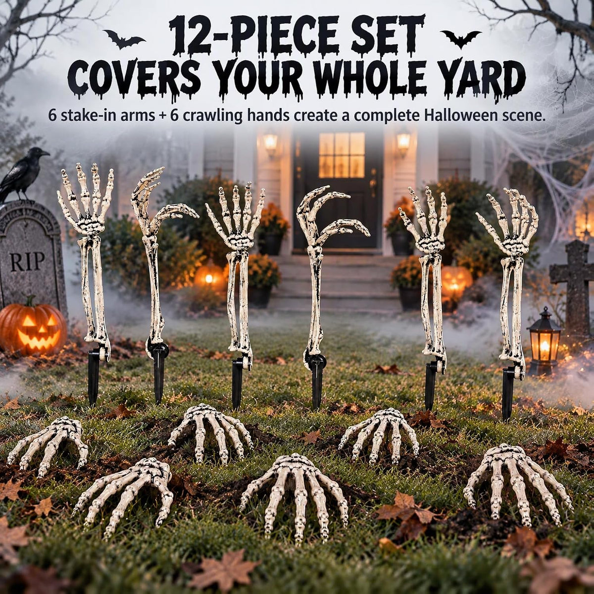 Halloween Decorations Outdoor, 12Pcs Skeleton Hands & Arm Yard Stake Set