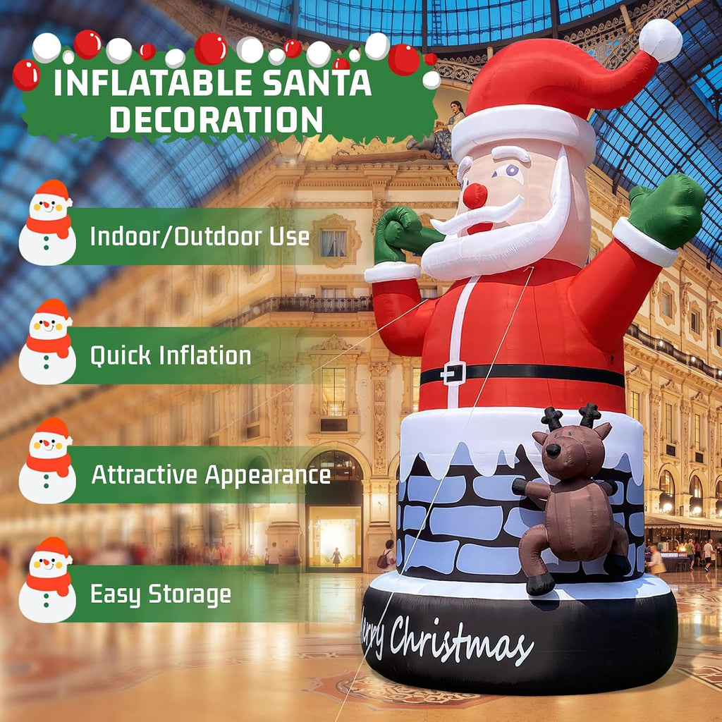 Giant Santa Inflatable 33FT Santa Claus with Reindeer for Christmas Outdoor Decoration, UL Blower/Sturdy Oxford/Outdoor Blow Up Yard Decoration