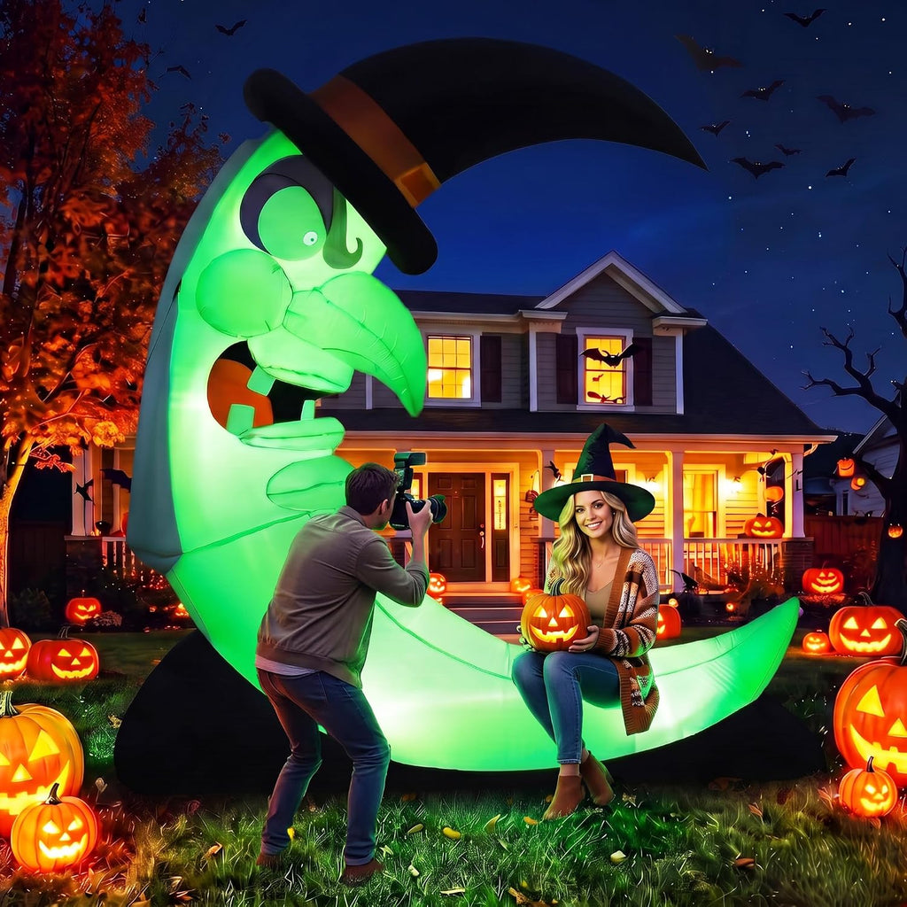 Giant Green 8.9 FT Halloween Inflatables Witch Moon Outdoor Decorations