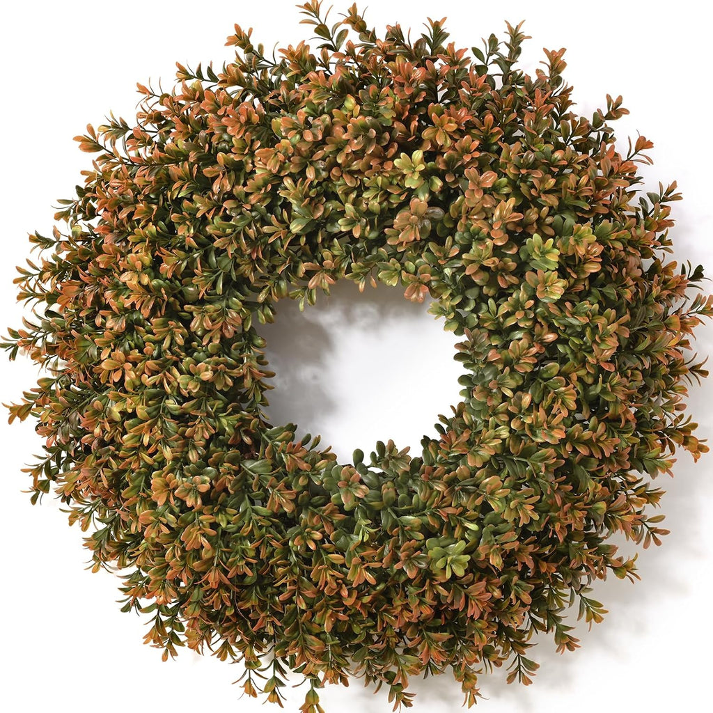 Waipfaru 26'' Fall Boxwood Wreath for Front Door Decor, Orange