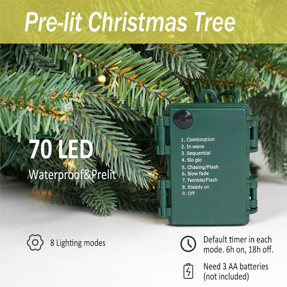 3Ft Pre-Lit Artificial Christmas Tree Tabletop with 70 Warm Lights Battery Op...