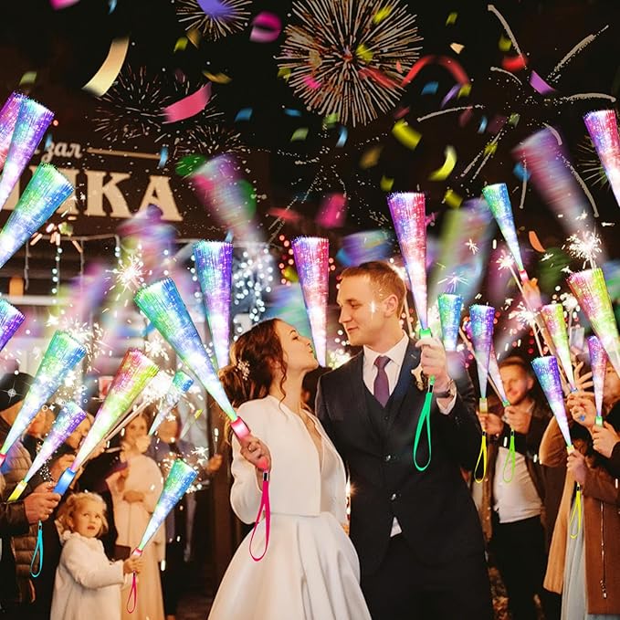 200PCS Glow Fiber Optic Sticks, LED Light Wands, Glow in The Dark Party Supplies, Fiber Optic Wands for Weddings, Birthdays&Events,Flashing LED Party Favors,Colorful Light Sticks for Kids&Adults