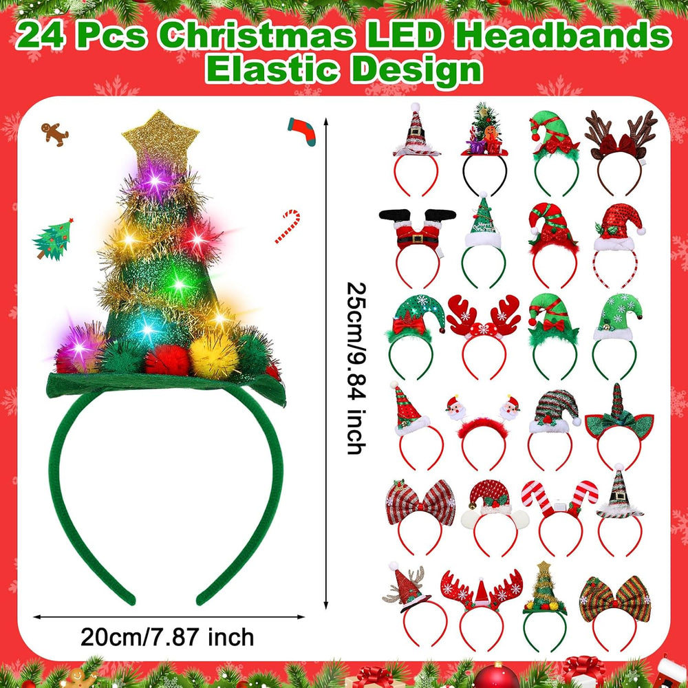 24 Pcs Christmas LED Headbands Christmas Light Up Headbands Reindeer Antler S...