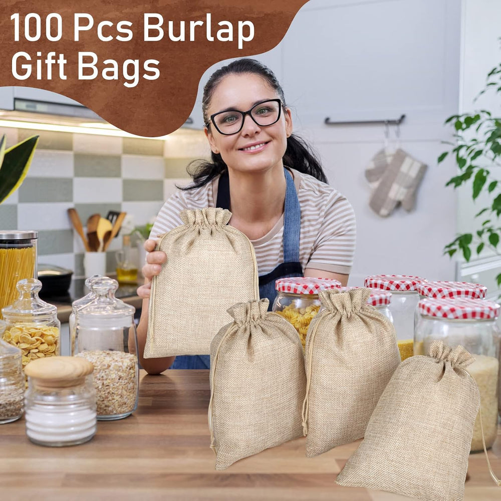 Berlune 100 Pcs 7x9 Inch Burlap Bags with Drawstring Gift Storage Pouches