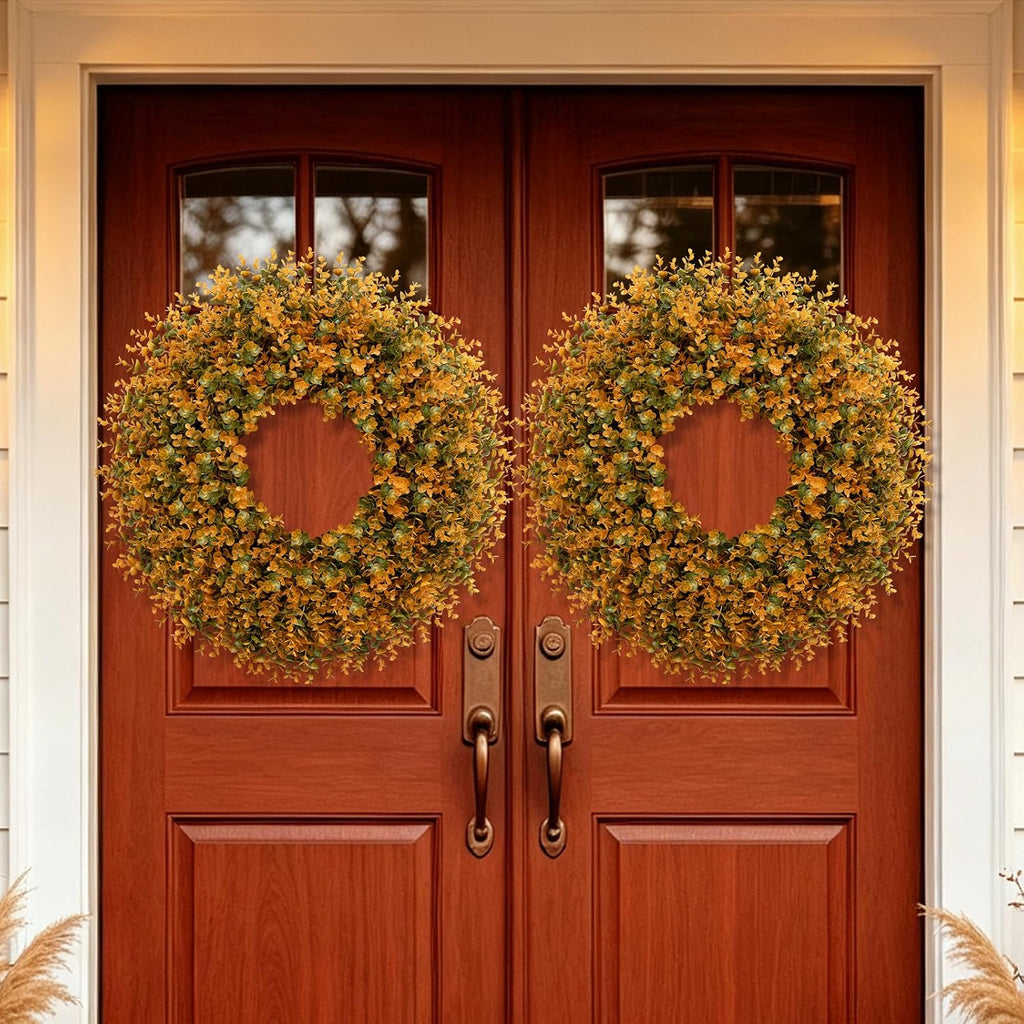 28 Inch Large Fall Boxwood Wreaths for Front Door Decoration(Orange)