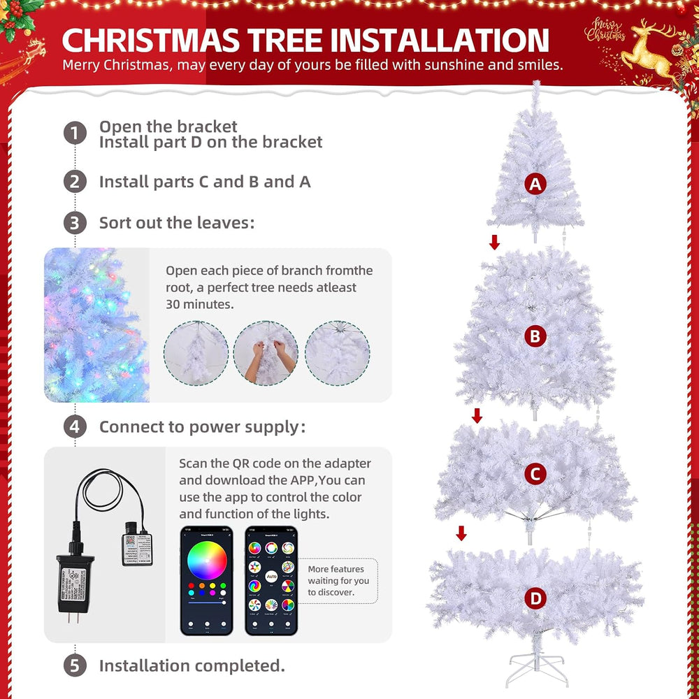 Karl home 8FT Prelit White Artificial Christmas Tree with 500 RGB Lights, Rem...
