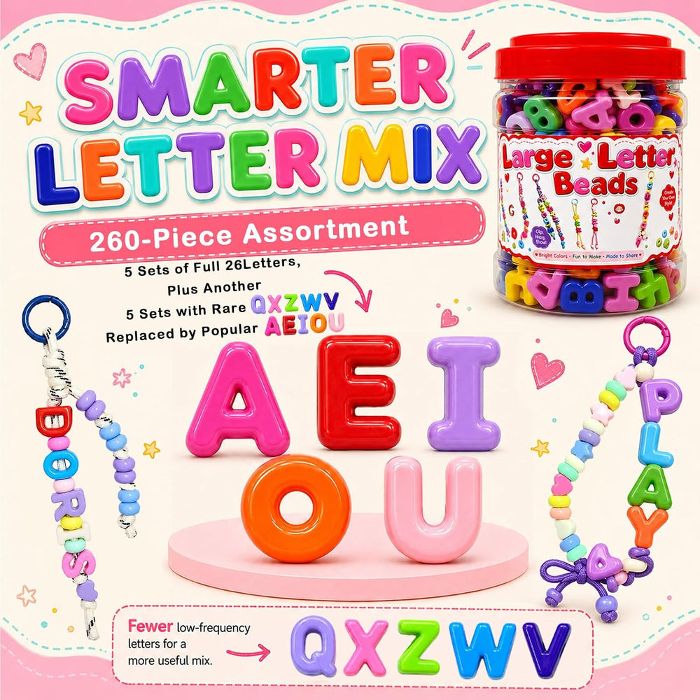 Kasmena 460Pcs Chunky Large Letter Beads DIY Keychain & Bracelet Making Kit