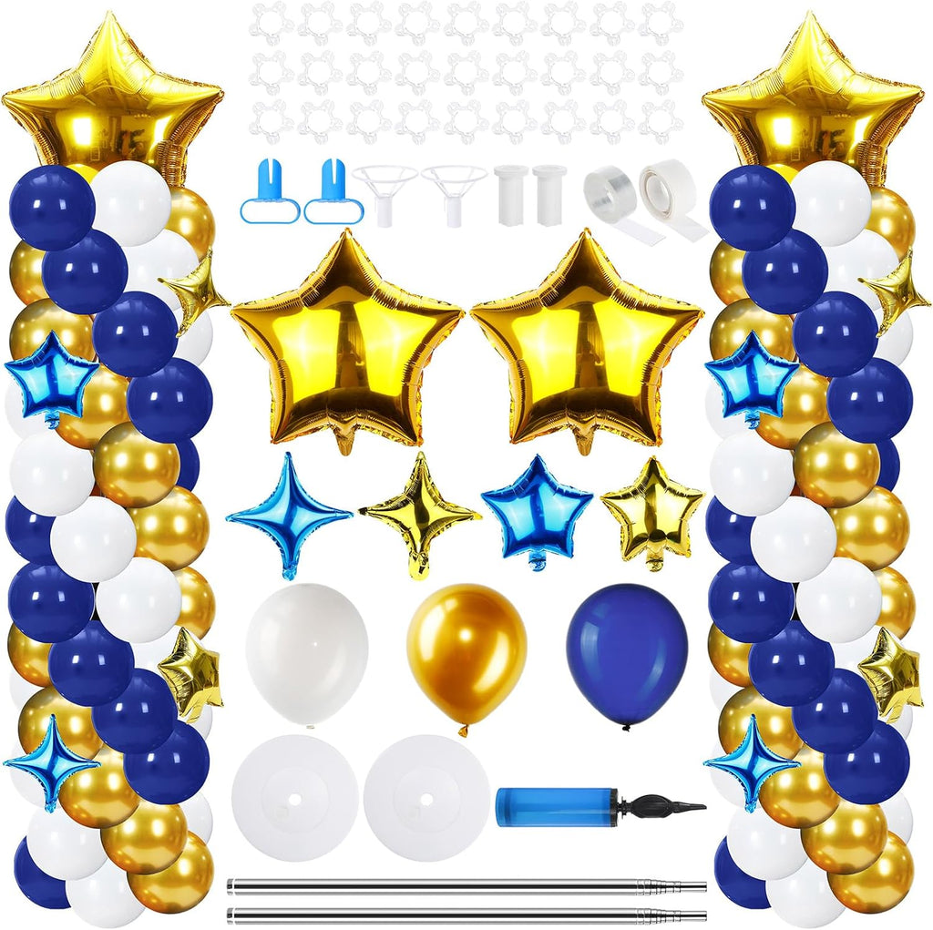Gejoy 110 Pcs Blue and Gold Balloon Arch Column Stand Kit