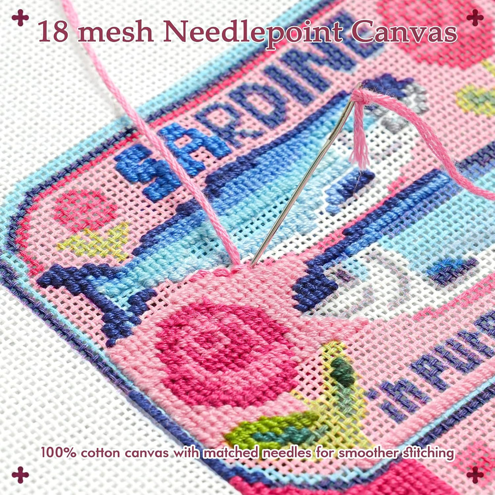 Kaitiaki 18 mesh Needlepoint Canvas Kit, 8 in Painted Canvas Set with Embroid...