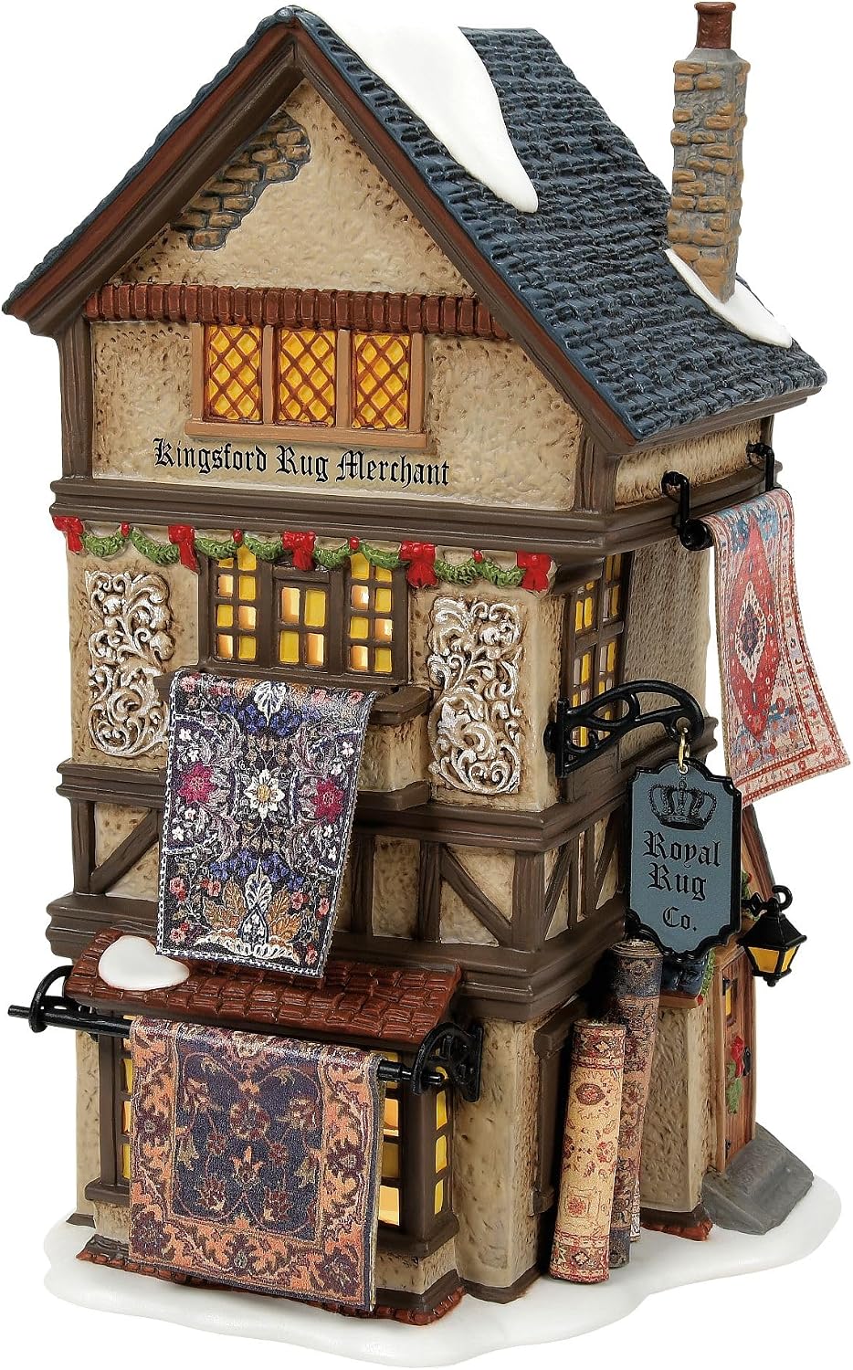 Department 56 Dickens Village Kingsford Rug Merchant Shop Light Up Building, 8.46 Inch, Multicolor