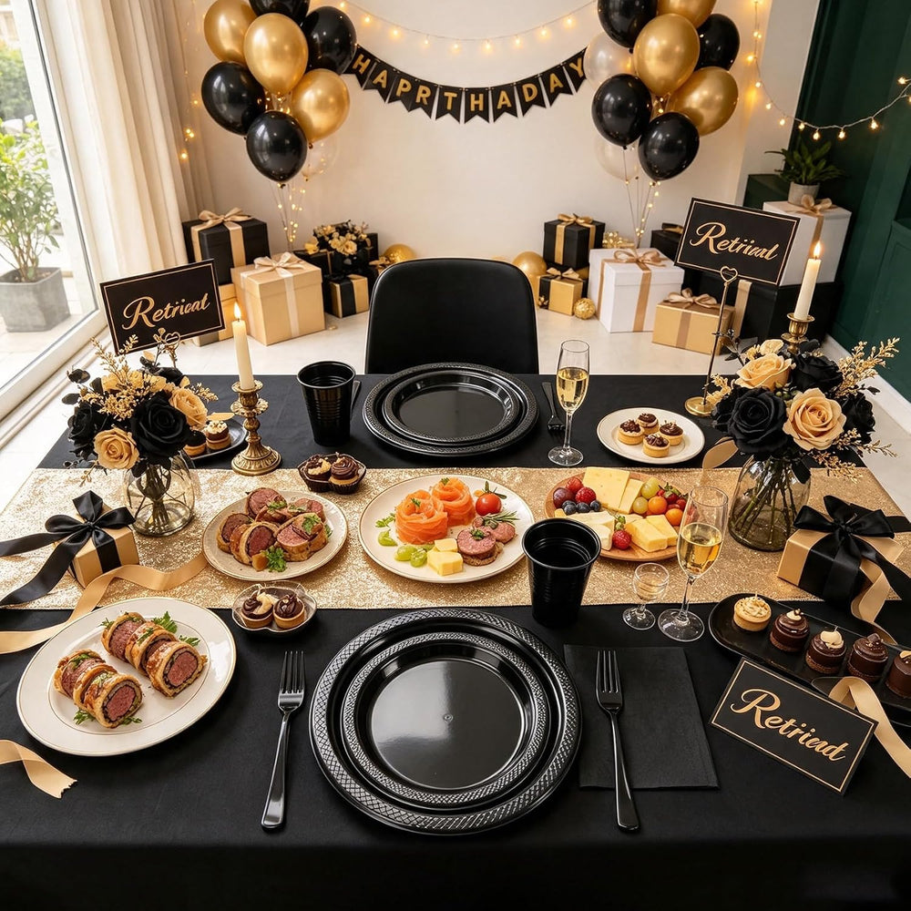 250pcs Disposable Black Plastic Plates and Napkins Party Supplies for Party