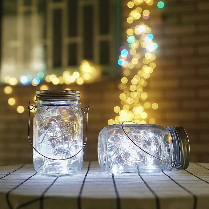 Solar Mason Jar Lights, 12 Pack 30 LED Waterproof Lid Light with Hangers (No Jar), Fairy Firefly Outdoor String Lights for Regular Mason Jar, Patio, Yard, Garden, Wedding Decoration (Cold White)