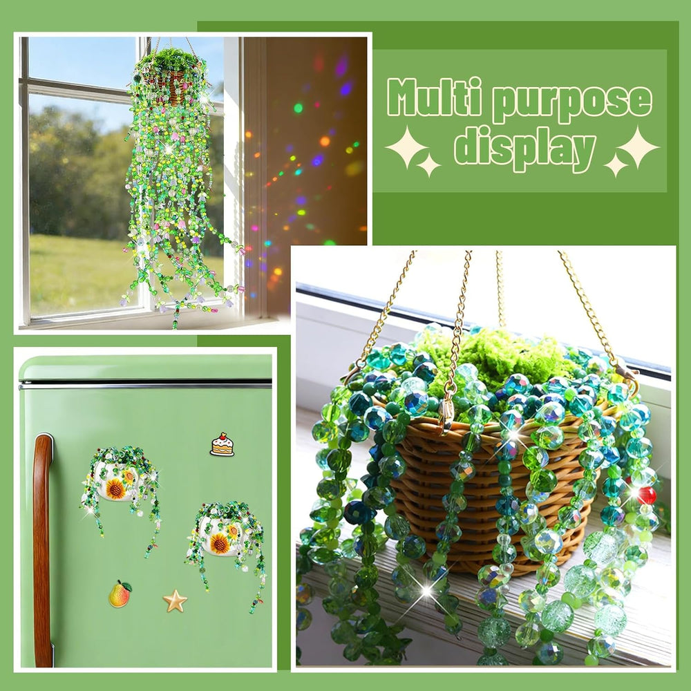 Wurosi 4074 Pcs Green Glass Beaded Plant Kit with Rattan Basket & Chains