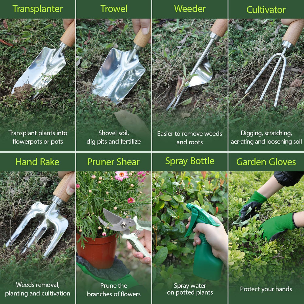 Garden Tool Set, 10 Piece Kit with Heavy Duty Folding Stool, Detachable Stora...