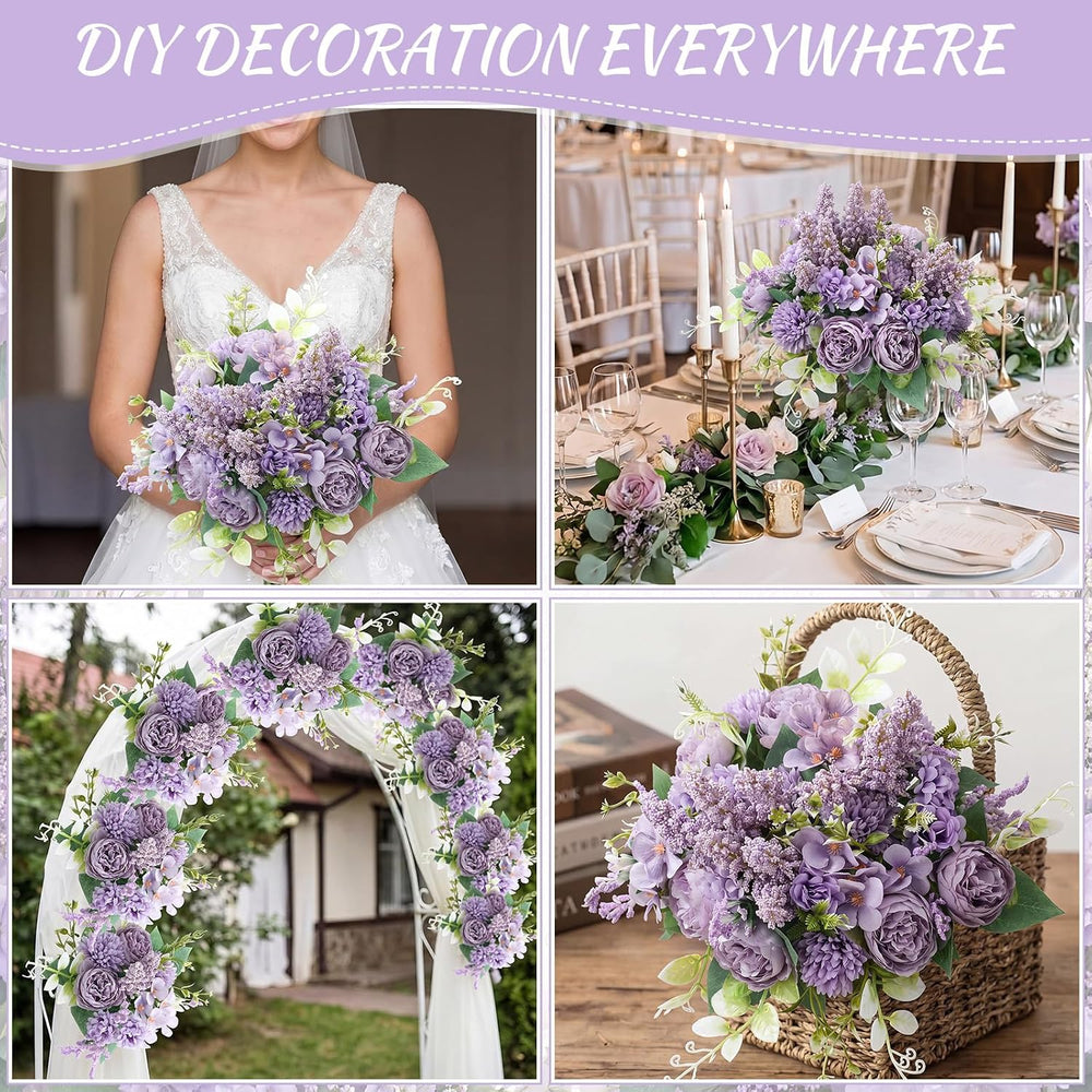 12 Pcs 13.4 Inch Artificial Flowers Bouquet,Peony,Purple