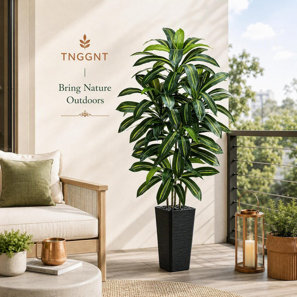 Artificial Dracaena Tree: 5FT Fake Plants Silk Faux Trees（Black Pot）