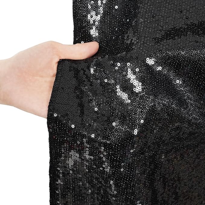 Poise3EHome 8Ft x 8Ft Black Sequin Backdrop, Glitter Thick Satin Background Drapes, Sparkly Opaque Photography Curtain, Sequence Xmas Thanksgiving Backdrop for Wedding Party Holiday Festival Decor