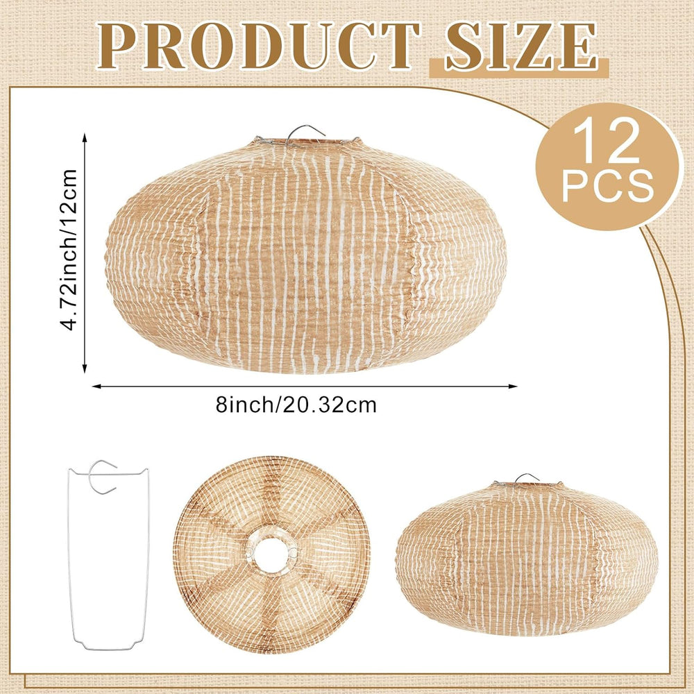 12 Pcs Print Burlap Oval Paper Lanterns Boho Chinese Paper Lanterns Decorativ...