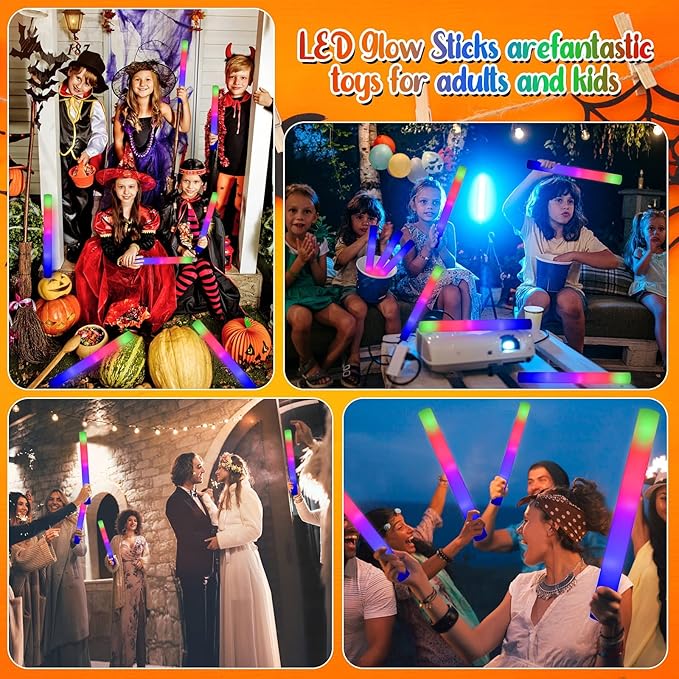 LifBetter 112 pcs Glow Foam Sticks, LED Glow Sticks 3 Modes Colorful Flashing, Foam Glow Sticks Bulk, Glow In The Dark Party Supplies for Weddings Parties Festivals Raves Concerts Sporting Events (118 pcs)