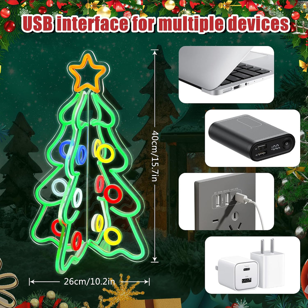 christmas neon sign, 3d acrylic led tree light on a desk or shelf