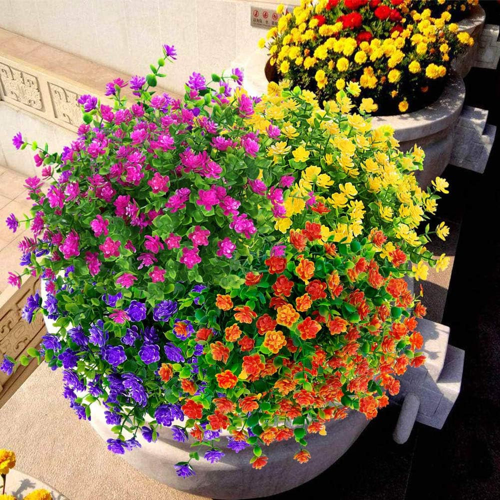 24 Bundles Outdoor Artificial Flowers UV Resistant Fake Boxwood Plants, Faux ...