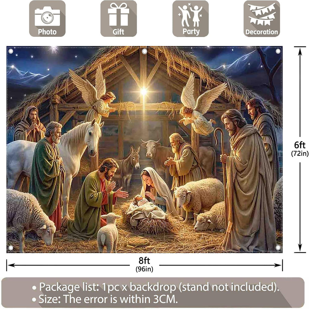 8x6ft Fabric Christmas Manger Scene Nativity Photography Backdrop