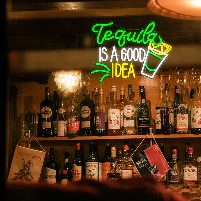 Tequila Is A good Idea Neon Sign LED Tequila Light Up Sign for Wall Decor Dimmable USB Tequila Neon Light Signs for Beer Bar Home Party Music Festival Man Cave Restaurant