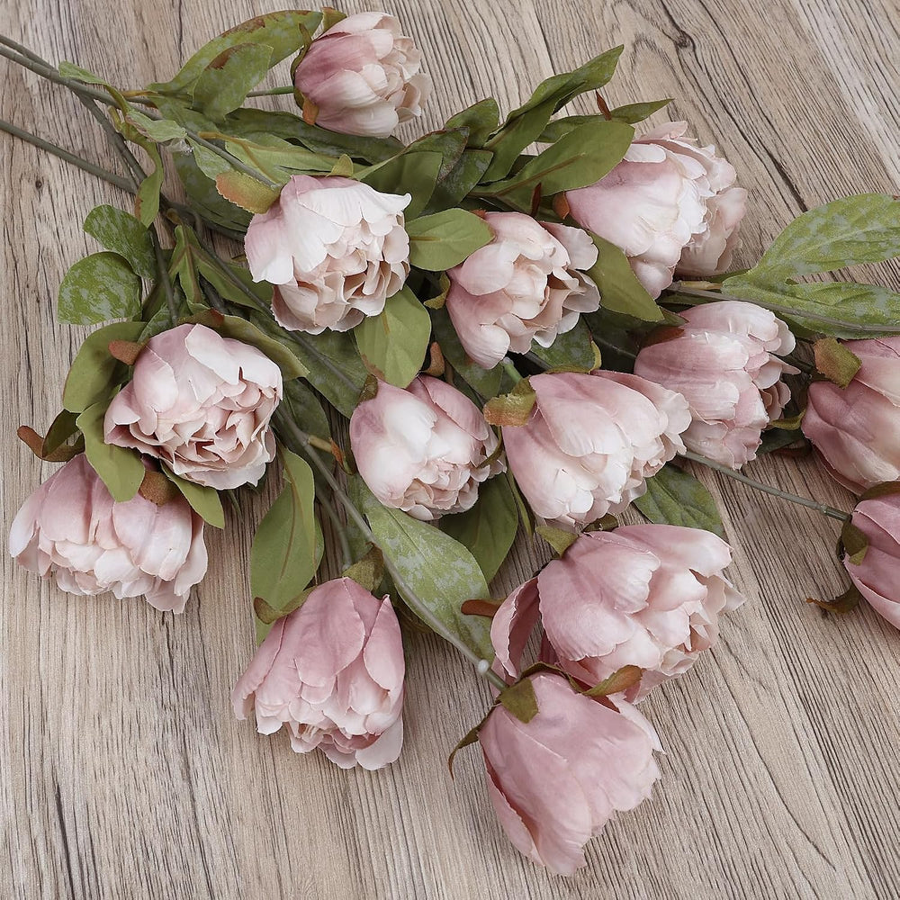 27 Inches 9 PCS Artificial Flowers Stems Peonies - Blush Brown